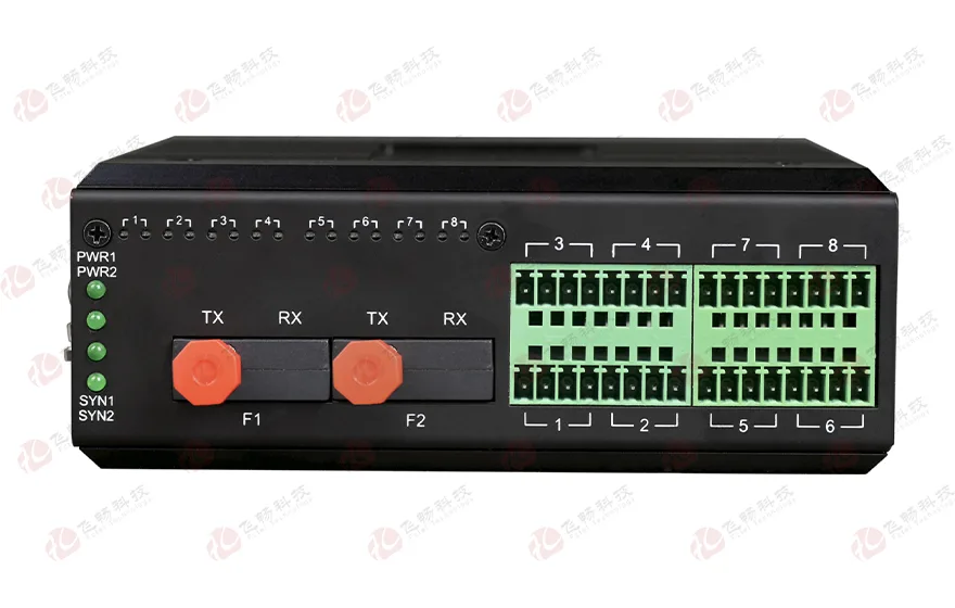 工业轨式16路DI/DO/AI/AO开关量模拟量光纤自愈环网ModBus RTU&TCP采集器