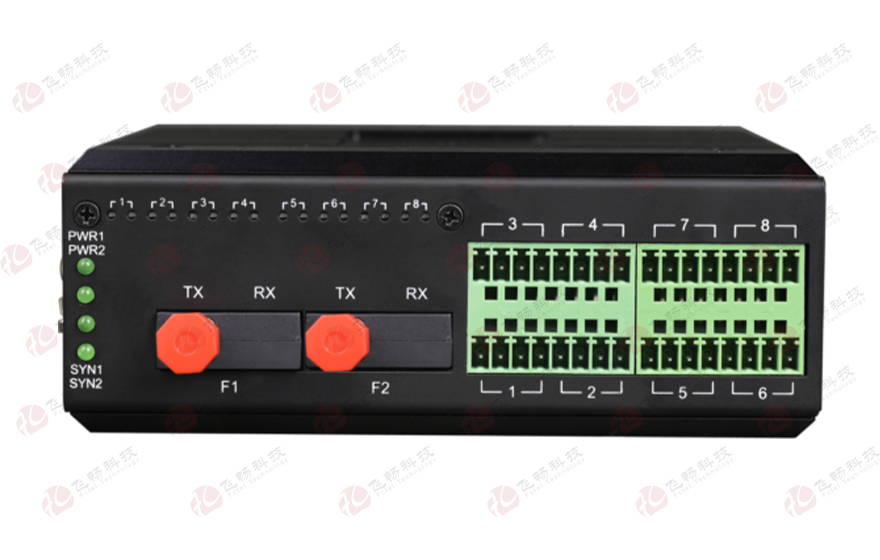 飞畅科技-工业轨式 16路模拟量+开关量+串口 混合光端机 （1+1光纤备份与断纤保持功能）