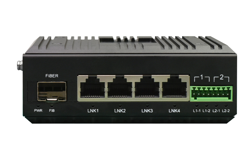 飞畅科技-工业轨式2路串口／4路开关量+4路百兆电 光端机