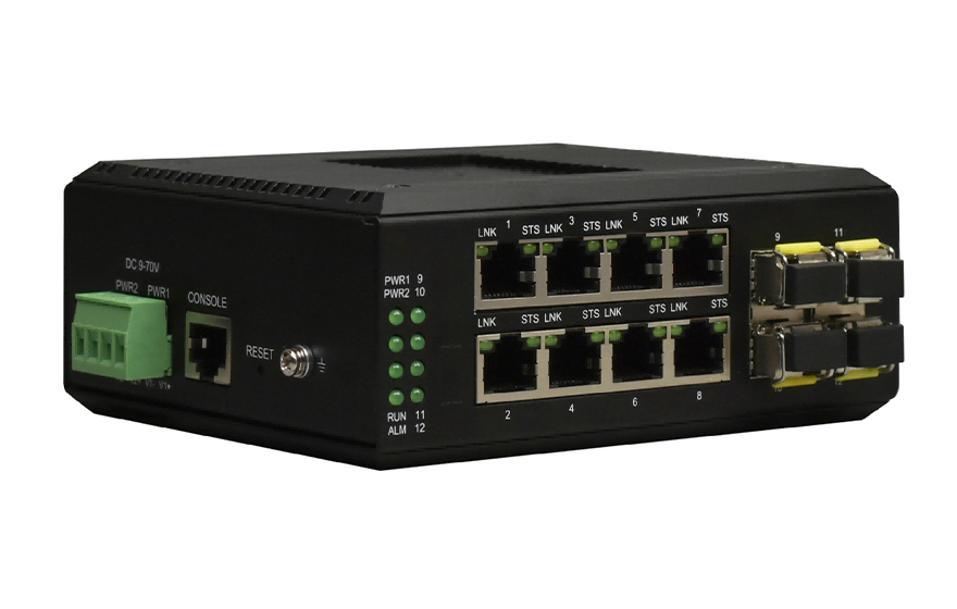 飞畅科技-工业轨式管理型 8路千兆电+4路千兆光口 交换机