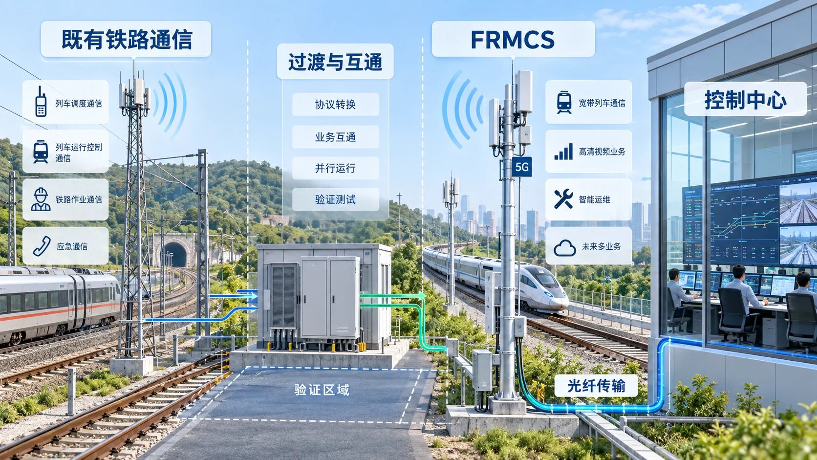 铁路通信从既有系统向FRMCS迁移的分阶段示意