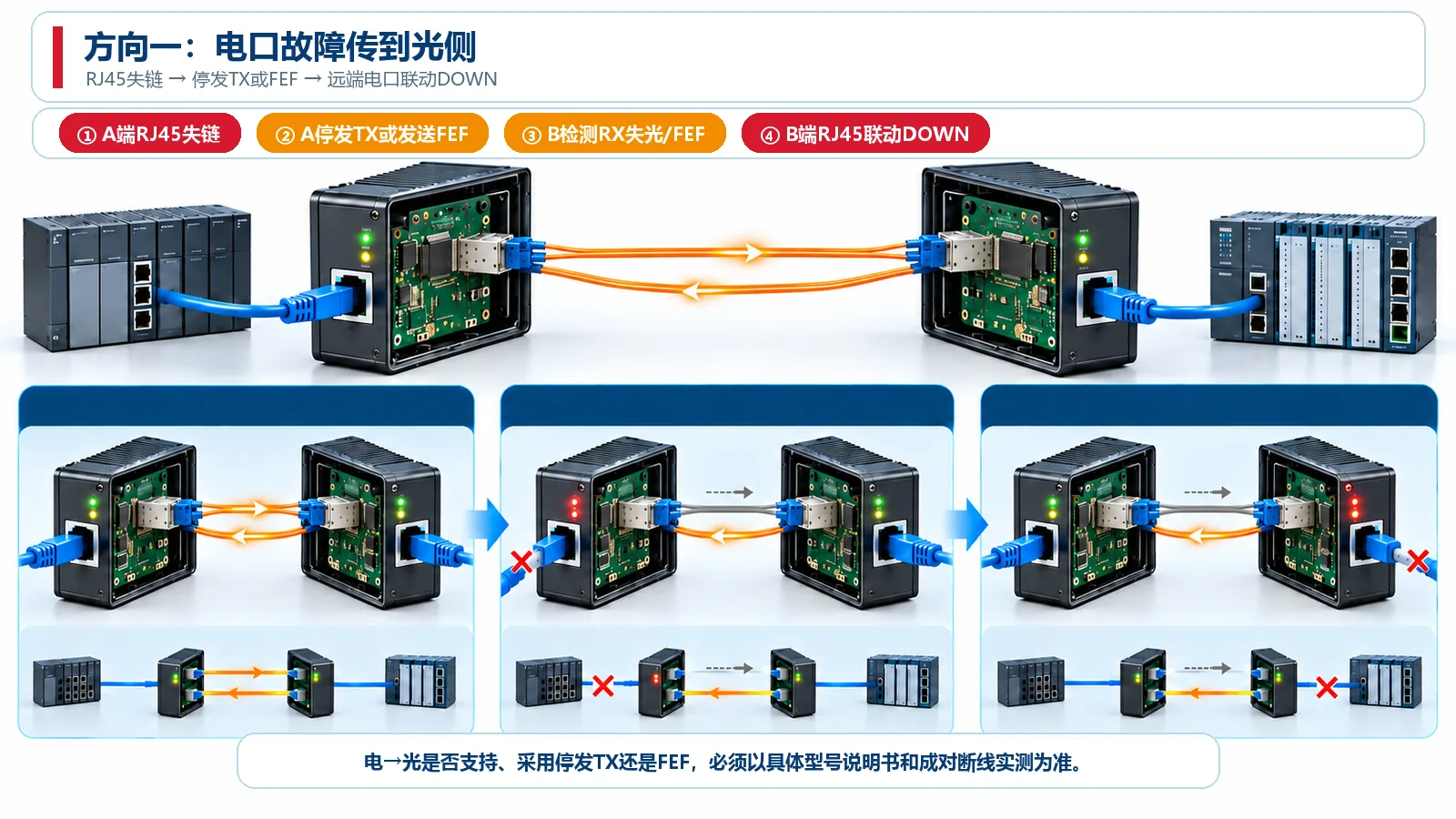成对光纤收发器由电口故障向光侧传播的LFP原理图
